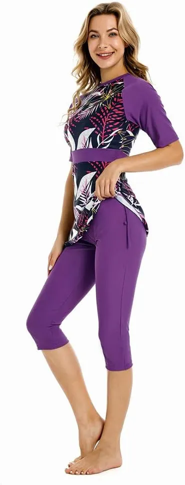 Modest Swimwear for Women Short Sleeve Swimsuit Burkini Modesty Costume Rash Guard Surfing Suit Beachwear