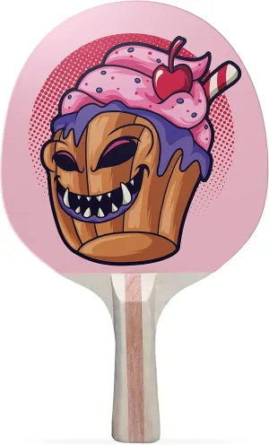 Monster Cupcake Colorful Design Ping Pong Paddle, Premium 5 Ply Table Tennis Racket (Red on Back)