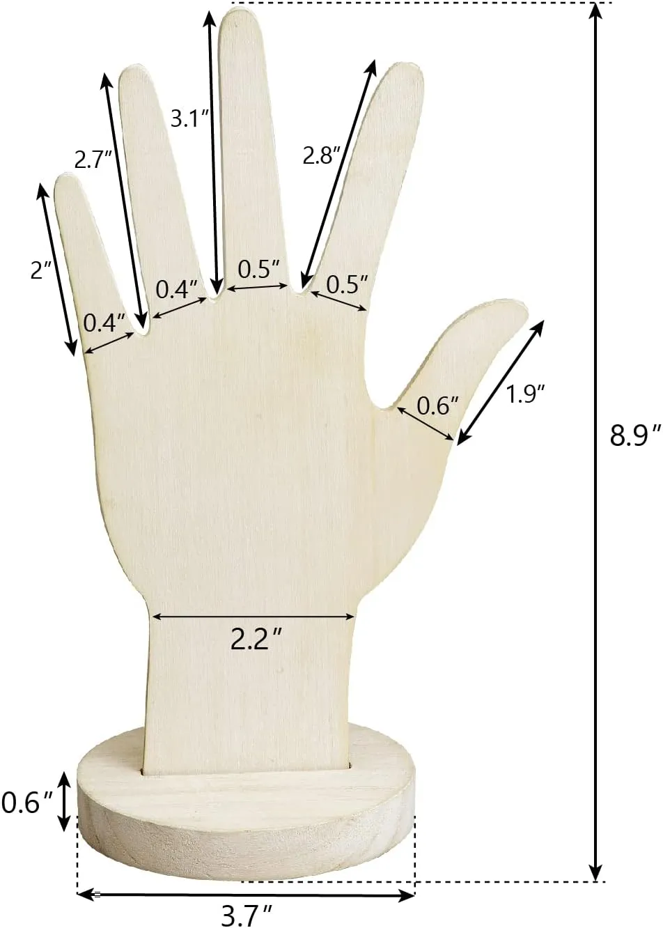 MOOCA 6 Pcs Real Wooden Hand Form Jewelry Display Set, 2 Way Design for Wall Hanging or Standalone Mannequin Finger Hand Display, Premium Real Wood Sturdy Base, Wash White Color