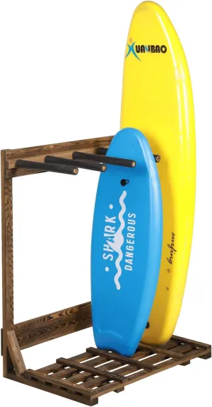 MyGift 4-Ft Tall Rustic Burnt Wood Freestanding Vertical Surfboard Rack, Wakeboard SUP Paddleboard Storage Rack - Holds up to 4 Boards