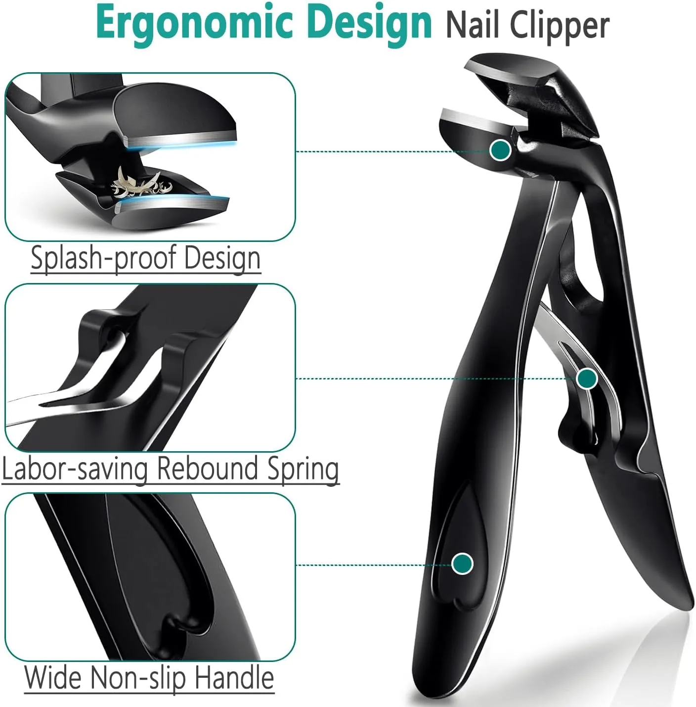 Nail Clippers for Thick Nails, Extra Sharp Ergonomic Wide Jaw Angled Toenail Clippers Fingernail Clippers for Women Men Seniors Nail Cutters Trimmers Set with Nail File Gift Case - Turquoise