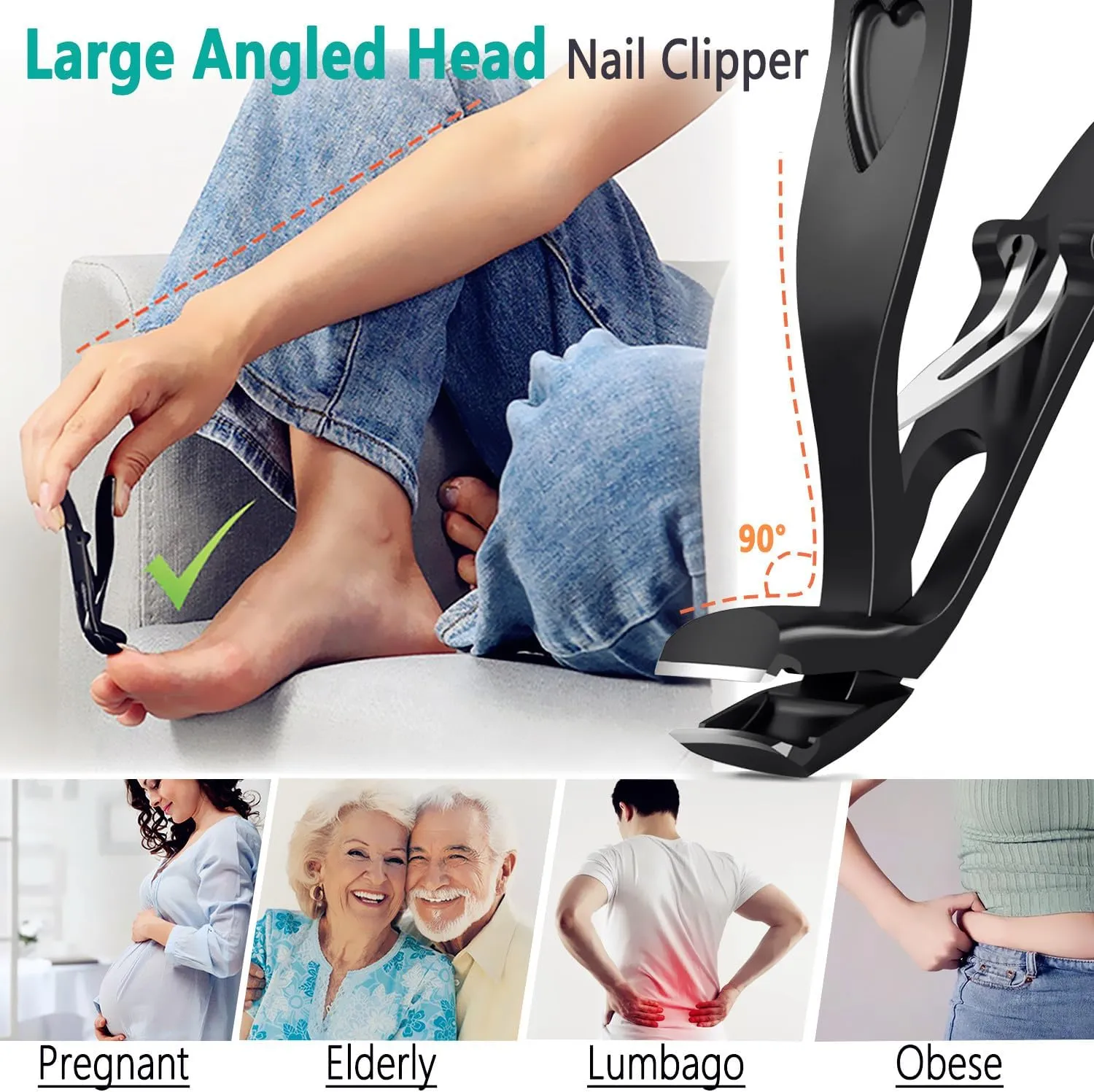 Nail Clippers for Thick Nails, Extra Sharp Ergonomic Wide Jaw Angled Toenail Clippers Fingernail Clippers for Women Men Seniors Nail Cutters Trimmers Set with Nail File Gift Case - Turquoise