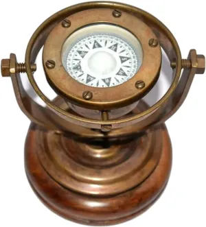 Nautical Brass Floating Dial Binnacle Gimbled Compass Nautical Ship/Boat for Hiking & Camping Compass with Wooden Base Collectible Gift Item