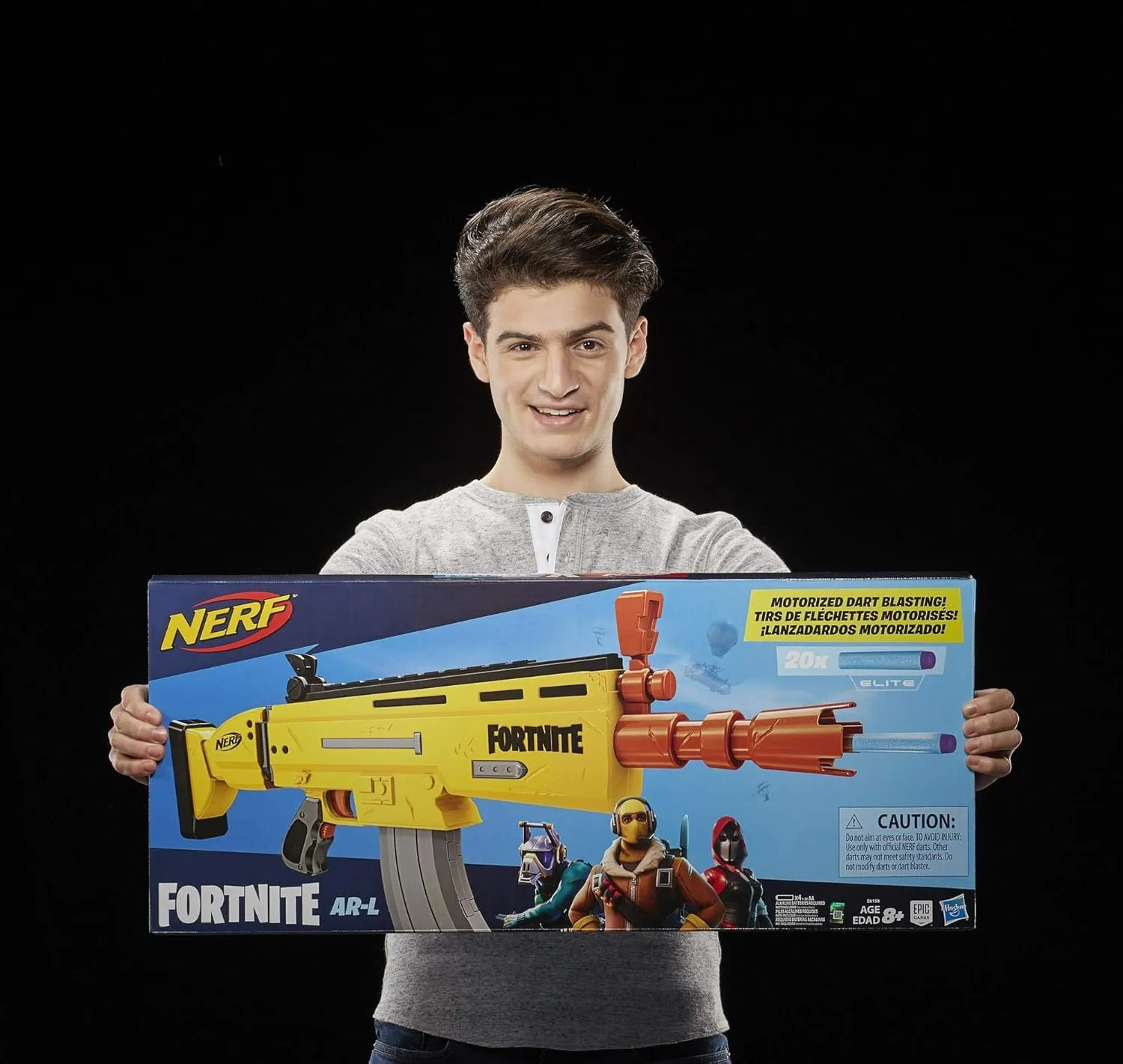 Nerf Fortnite AR-L Motorised Nerf Elite Dart Blaster, Motorised Toy, 20 Official Nerf Darts, Flip Up Sights for Youth, Teens, Adults