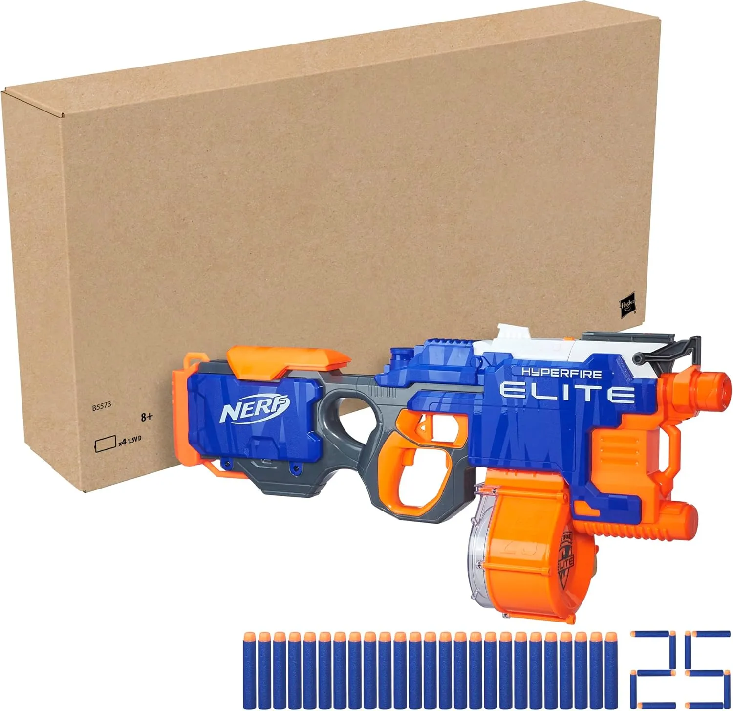 Nerf HyperFire Motorized Elite Blaster, 25-Dart Drum, Fires Up to 5 Darts Per Second, Includes 25 Official Elite Darts (Amazon Exclusive)