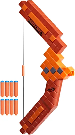 Nerf Minecraft Bow Dart Blaster, Pull-Back String Priming, 8 Nerf N1 Compatible Only with N1 Dart Blasters, Ages 8 