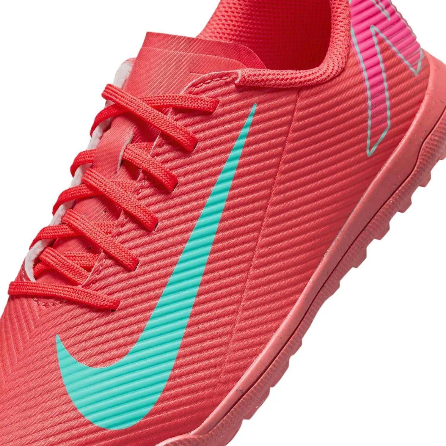 Nike Jr. Mercurial Vapor 16 Club Little/Big Kids' TF Low-Top Soccer Shoes (FQ8287-800, Ember Glow/Aurora Green)