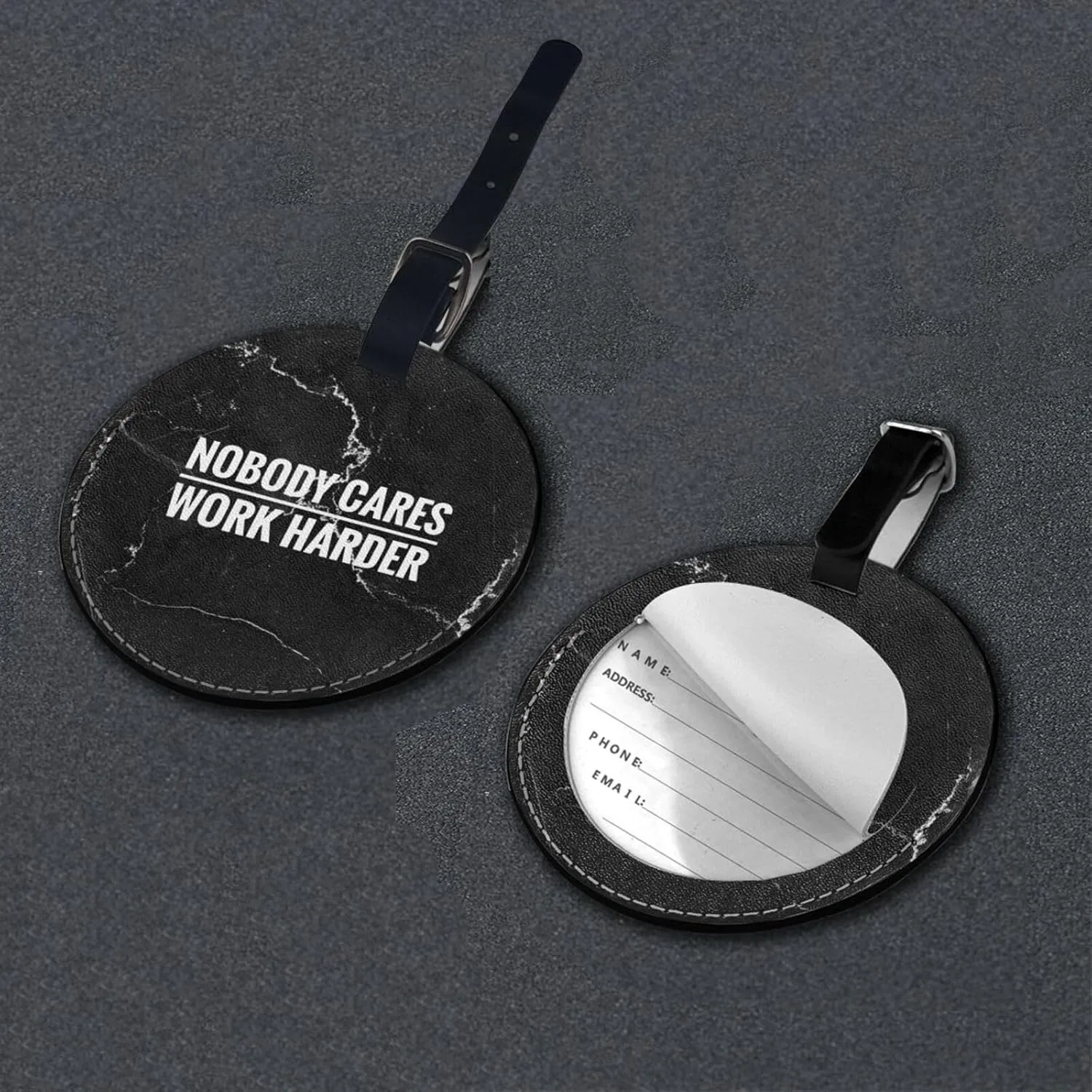 Nobody Cares Work Harder Luggage Tag with Name Id Luggage Tag, for Suitcase Travel Bag 2 PCS, Black