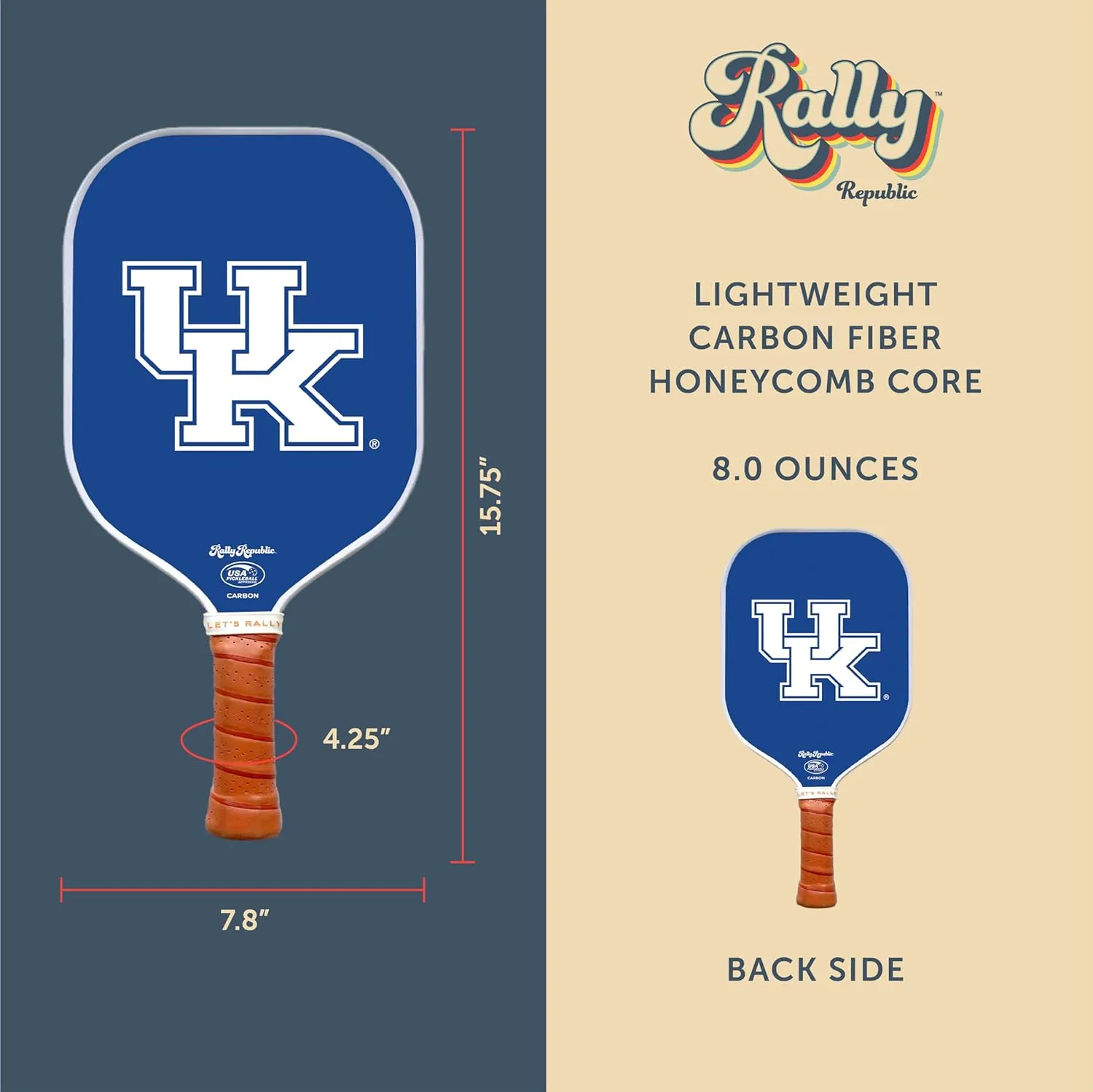 Officially Licensed Collegiate Pickleball Paddle - USA Pickleball Association Approved Racket - Lightweight Honeycomb Core, Carbon Fiber Exterior, Premium Leather Grip for Comfort