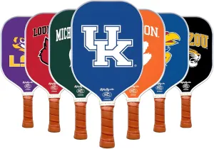 Officially Licensed Collegiate Pickleball Paddle - USA Pickleball Association Approved Racket - Lightweight Honeycomb Core, Carbon Fiber Exterior, Premium Leather Grip for Comfort