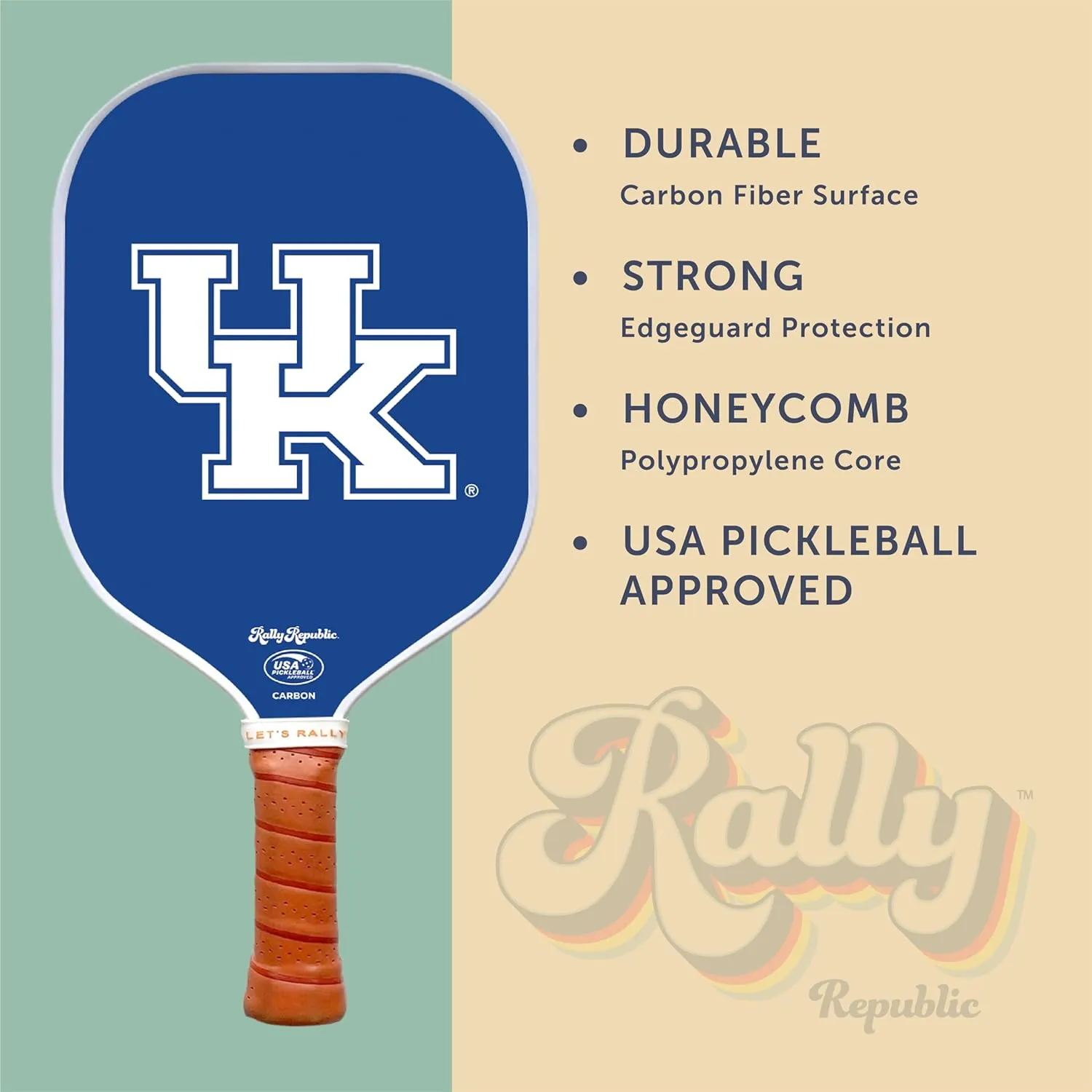 Officially Licensed Collegiate Pickleball Paddle - USA Pickleball Association Approved Racket - Lightweight Honeycomb Core, Carbon Fiber Exterior, Premium Leather Grip for Comfort