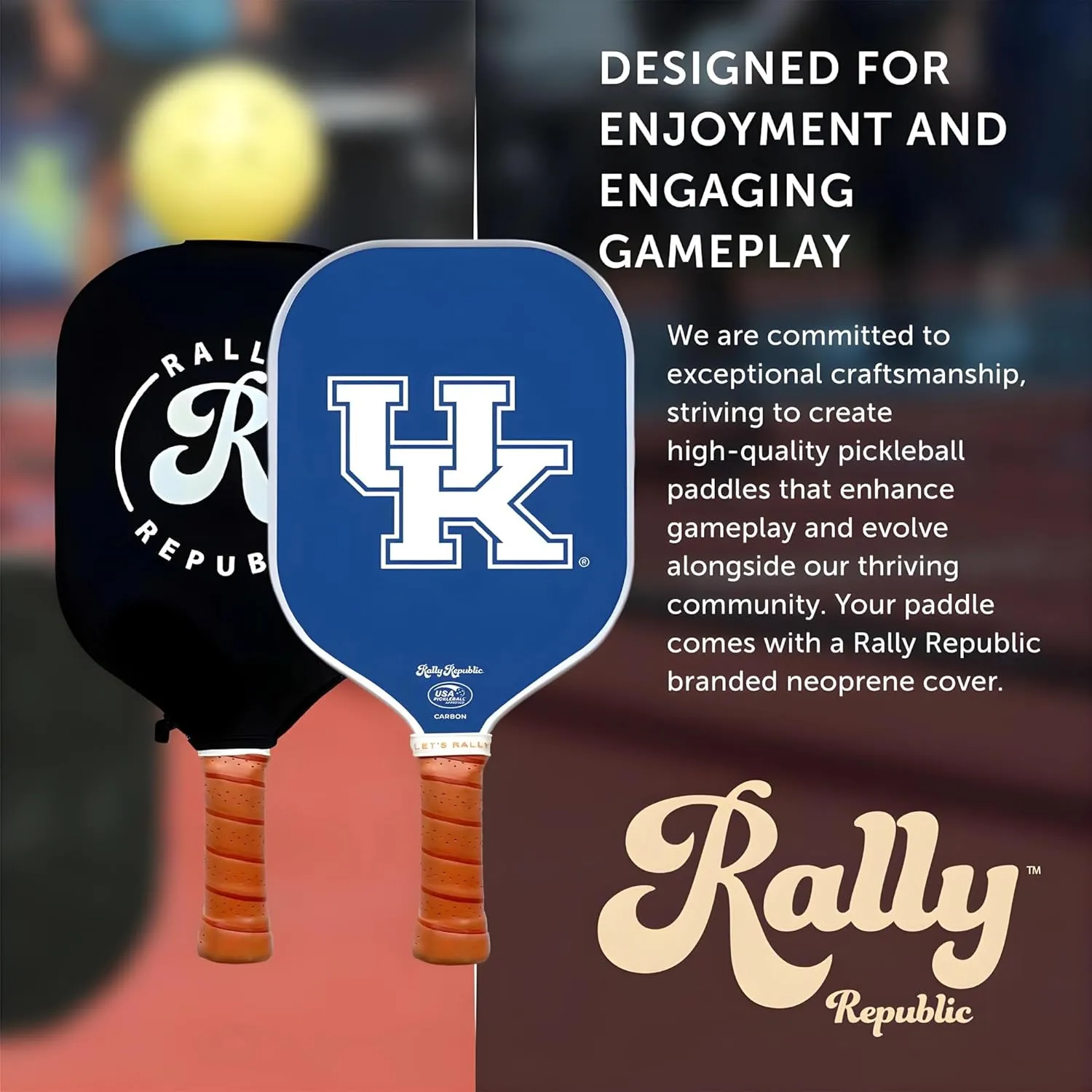 Officially Licensed Collegiate Pickleball Paddle - USA Pickleball Association Approved Racket - Lightweight Honeycomb Core, Carbon Fiber Exterior, Premium Leather Grip for Comfort