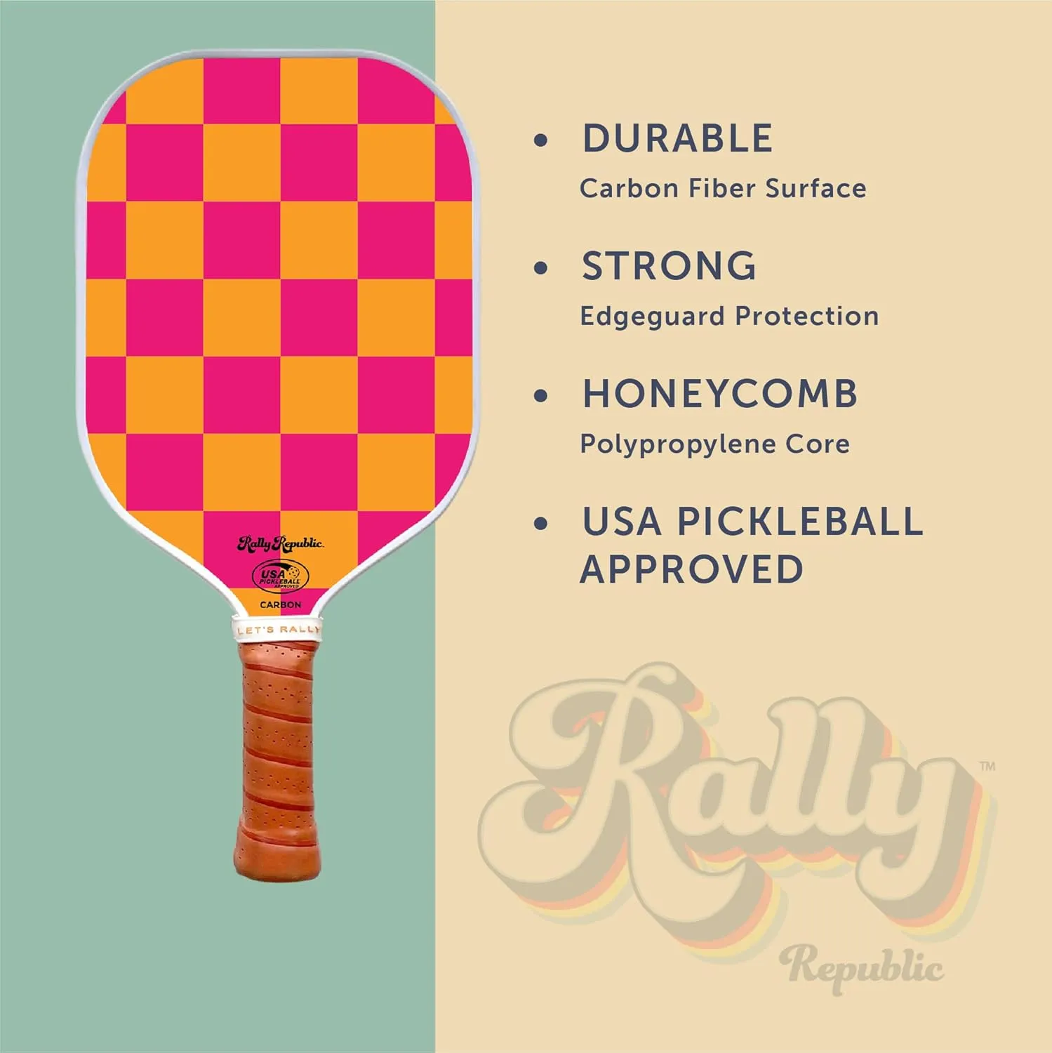 Officially Licensed Pickleball Paddle - USA Pickleball Association Approved Racket - Lightweight Honeycomb Core, Carbon Fiber Exterior, Premium Leather Grip for Comfort