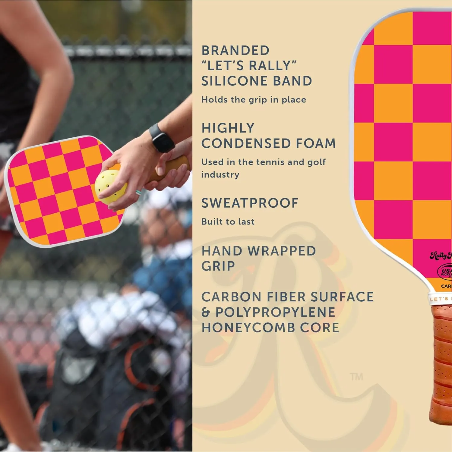 Officially Licensed Pickleball Paddle - USA Pickleball Association Approved Racket - Lightweight Honeycomb Core, Carbon Fiber Exterior, Premium Leather Grip for Comfort