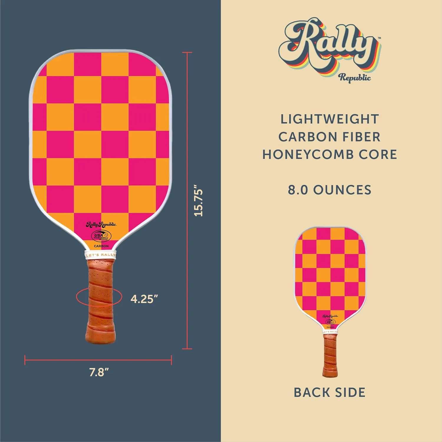 Officially Licensed Pickleball Paddle - USA Pickleball Association Approved Racket - Lightweight Honeycomb Core, Carbon Fiber Exterior, Premium Leather Grip for Comfort