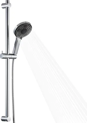 OFFO Shower Slide Bar Combo, Adjustable 33-inch Slide Bar with 6-Mode High Pressure Handheld Shower Head and 60-inch Stainless Steel Hose, Screw Wall Mounted, Chrome