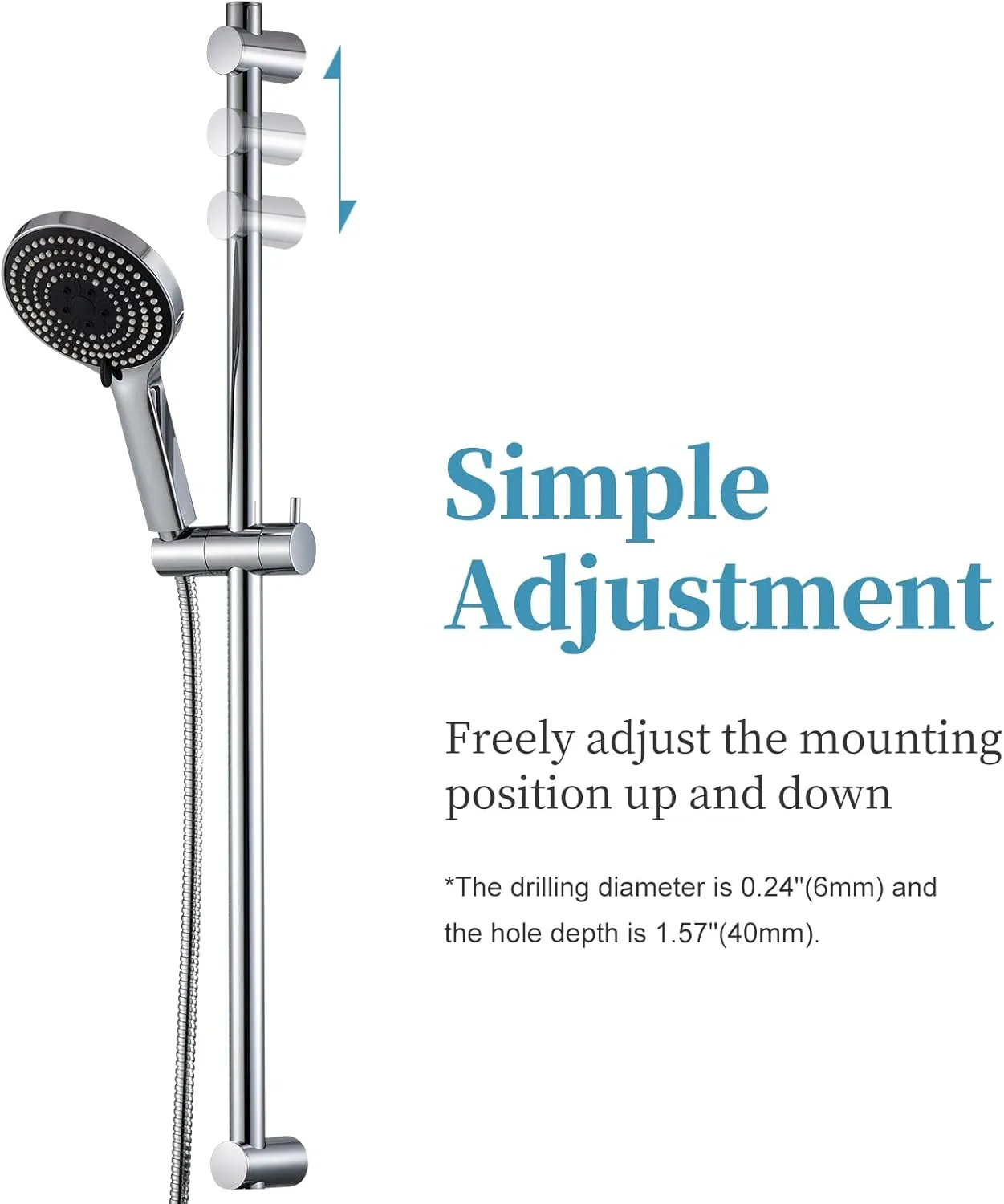 OFFO Shower Slide Bar Combo, Adjustable 33-inch Slide Bar with 6-Mode High Pressure Handheld Shower Head and 60-inch Stainless Steel Hose, Screw Wall Mounted, Chrome