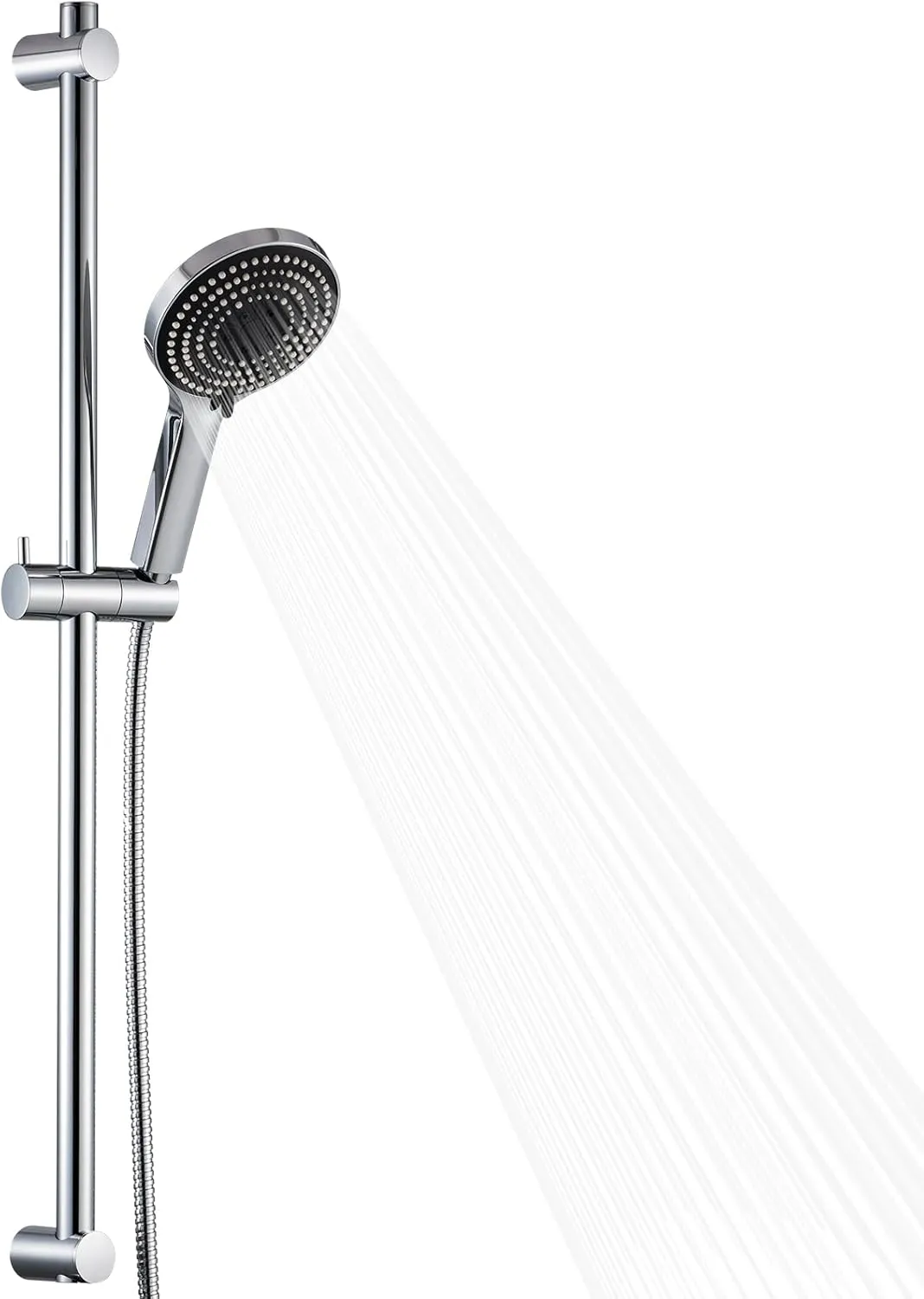 OFFO Shower Slide Bar Combo, Adjustable 33-inch Slide Bar with 6-Mode High Pressure Handheld Shower Head and 60-inch Stainless Steel Hose, Screw Wall Mounted, Chrome