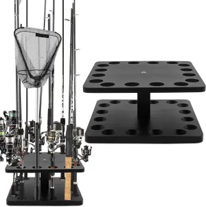 okkoCoin Fishing Rod Holders for Garage,Fishing Pole Holders, Wooden Floor Stand Holds Up to 16 rods, Fishing Gear Equipment Storage Organizer, Fishing Gifts for Men(Black)