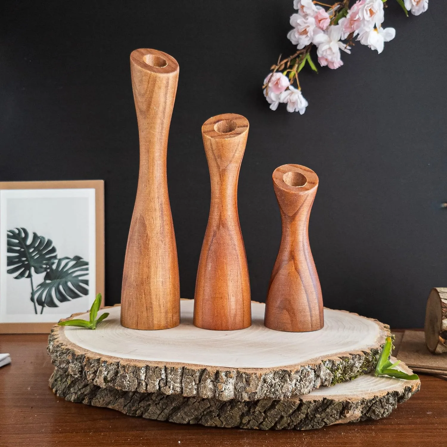 OLEEK wooden taper candle holders - wood taper candle holders for Table Centerpiece - wood candlestick holders (9", 8", 6") - wooden candlestick holders for 7/8" candlesticks candlestick holders woods