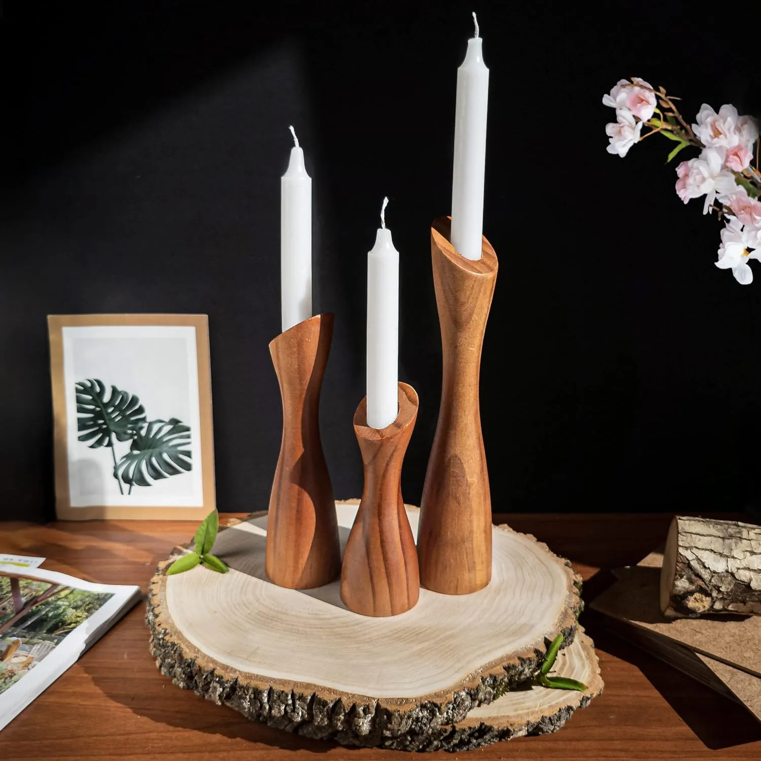 OLEEK wooden taper candle holders - wood taper candle holders for Table Centerpiece - wood candlestick holders (9", 8", 6") - wooden candlestick holders for 7/8" candlesticks candlestick holders woods