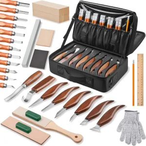 Olerqzer Wood Carving Kit,35-in-1 Wood Whittling Kit for Beginners,Wood Carving Knife Set Whittling Knife Wood Carving Knives Carving Tools with Large Storage Tool Bag, walnut
