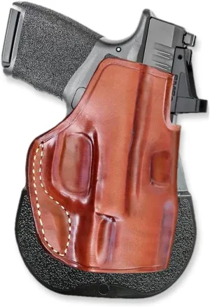 Optic Ready/Red Dot Sight Leather Paddle Holster Fits Springfieldd Hellcat 9mm 3" Barrel, Right Hand Draw, Brown Color #1524#
