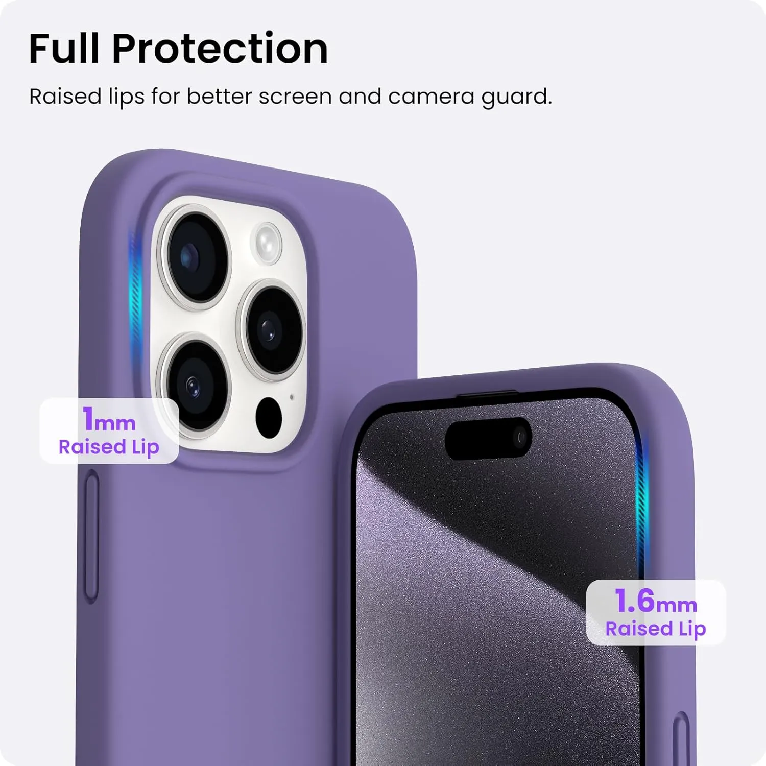 ORNARTO Compatible with iPhone 15 Pro Max Case 6.7", Slim Liquid Silicone 3 Layers Soft Gel Rubber Shockproof Protective Phone Case with Anti-Scratch Microfiber Lining-Amethyst