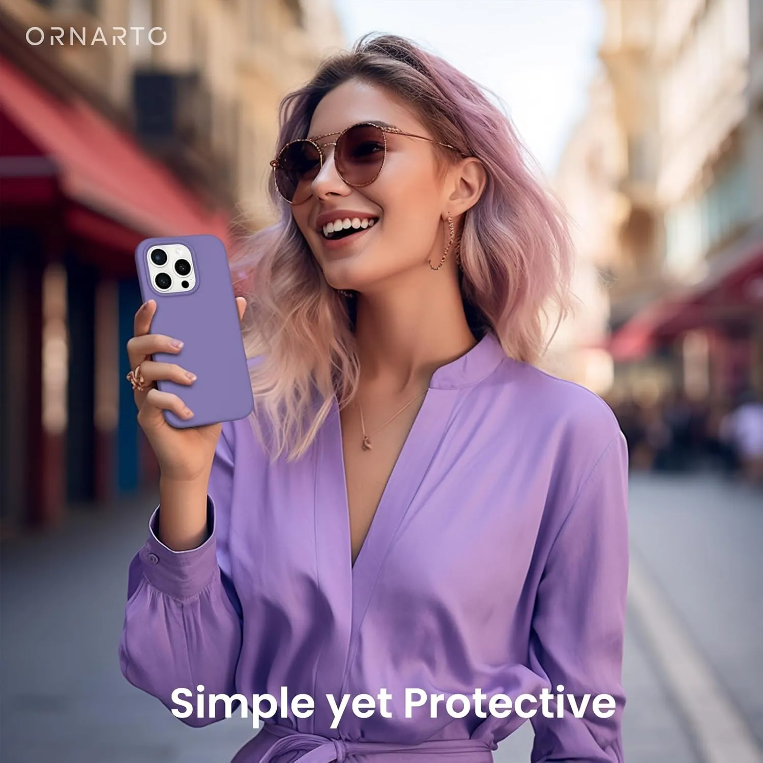 ORNARTO Compatible with iPhone 15 Pro Max Case 6.7", Slim Liquid Silicone 3 Layers Soft Gel Rubber Shockproof Protective Phone Case with Anti-Scratch Microfiber Lining-Amethyst