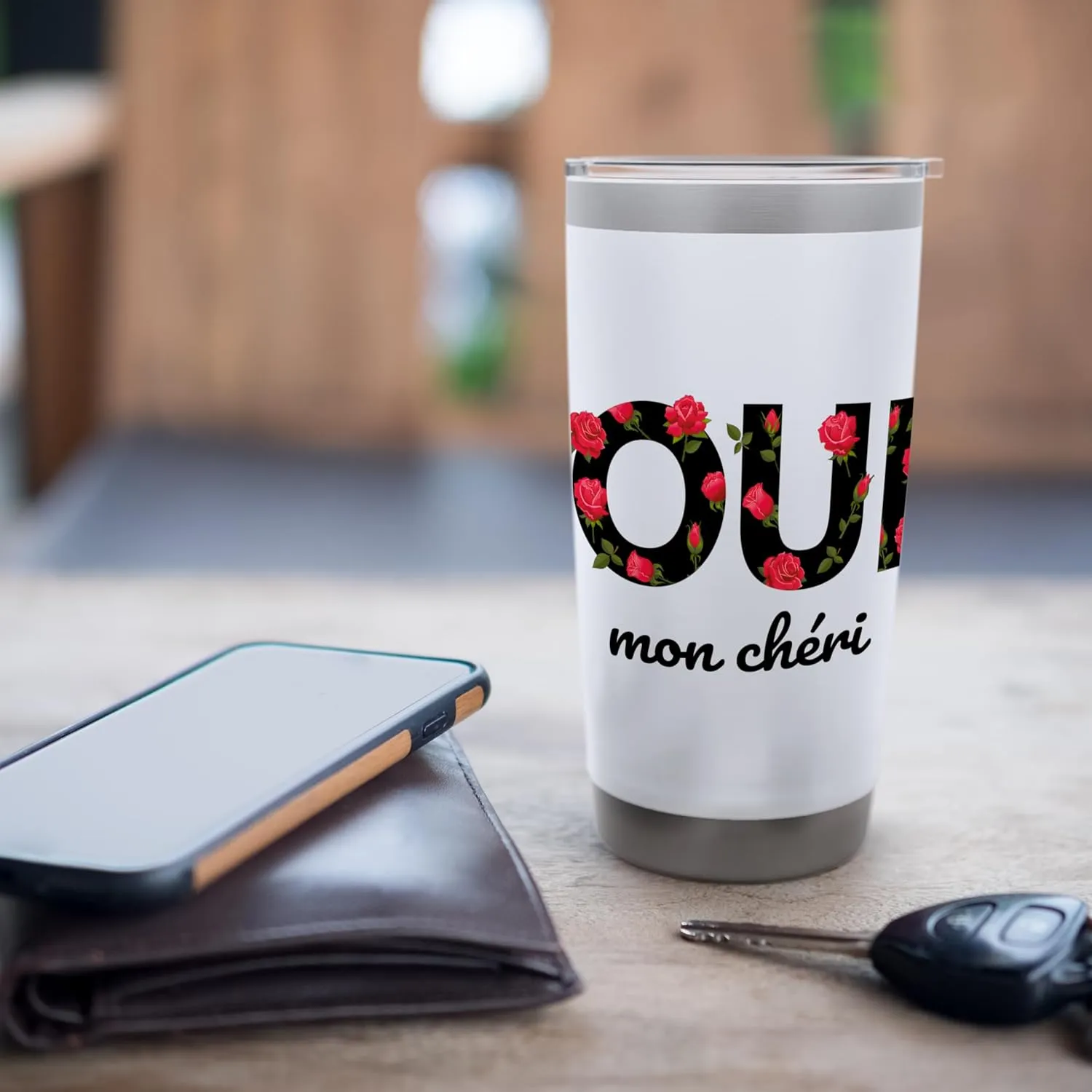 Oui Mon Cheri Cool French Expression Quotes Graphic Designs Stainless Steel Insulated Tumbler