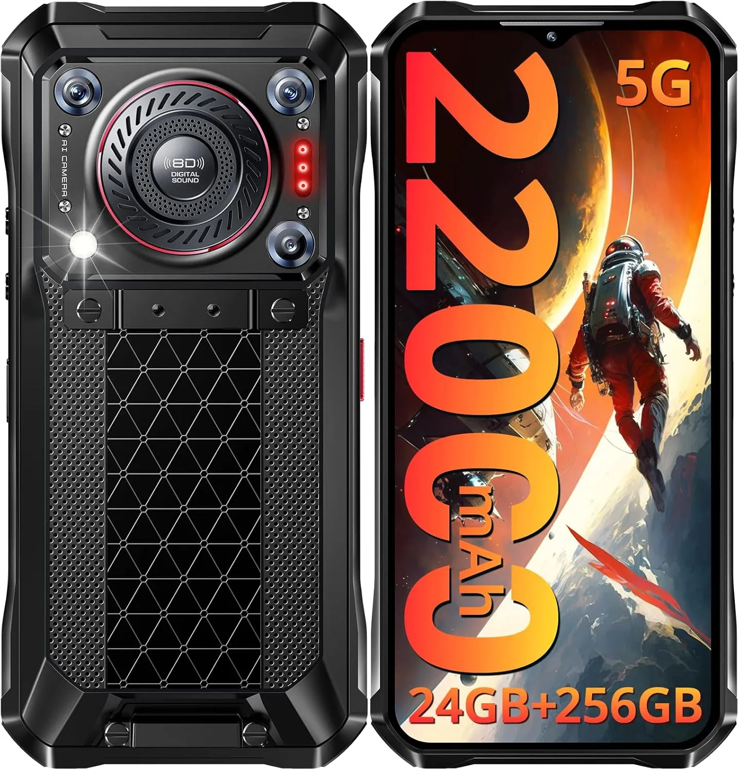 OUKITEL WP33 PRO Rugged Smartphone 5G - 22000mAh(33W), 24GB 256GB, 6.6" FHD  Cell Phones, Triple 64MP Camera, Dual 5G SIM Android 13 Phone Unlocked, 18W OTG/136dB Loudest Speaker, NFC/GPS/T-Mobile