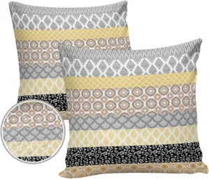 Outdoor Waterproof Throw Pillow Covers Set of 2 Yellow Boho Stripe Tribal Vingtage Lumbar Pillowcases 16x16 Inches Bohemian Style Decorative Pillows Cushion Case Patio Pillows for Couch Bed Garden