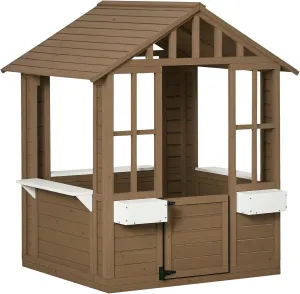 Outsunny Kids Wooden Playhouse, Outdoor Garden Games Cottage, with Working Door, Windows, Flowers Pot Holder, 47" x 38" x 54"