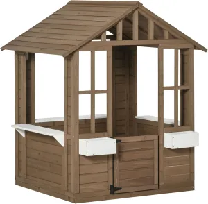 Outsunny Kids Wooden Playhouse, Outdoor Garden Games Cottage, with Working Door, Windows, Flowers Pot Holder, 47" x 38" x 54"