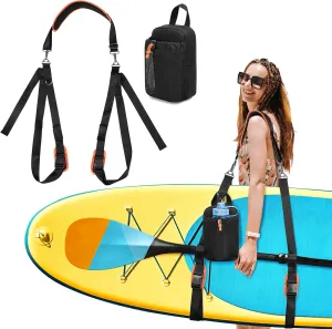 Paddle Board Carrying Strap, Adjustable SUP Kayak Carry Strap with Detachable Storage Bag and Metal Hardware for Paddle boards, Surfboards, Long boards, Canoe and Kayak, Black
