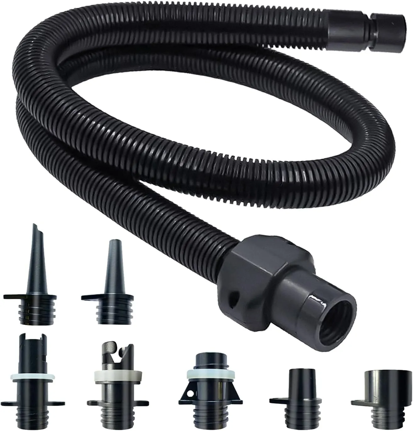 Paddle Board Pump Adapter Hose, Universal Sup Pump Adaptor Hose with 7 Air Valve Nozzles Fits for Most Sup Pump, Swivel Threaded Connector, Inner Diameter 0.9inch