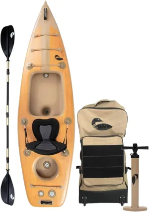 Paddle North Karve Kayak - Single Inflatable 9 ft 11 in Kayak - Durable and Lightweight - Full Kit Included: Pump, Seat, Paddle, Fin, and Travel Backpack with Wheels