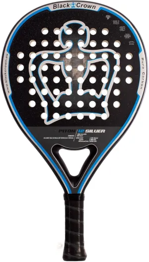 Paddle Racket Piton 12 Silver - Round Shape - Control and Power - Weight 355 to 370 g - Frame 38 mm with Double Tubular Carbon Fiber 80% - Resistant - Professional Level