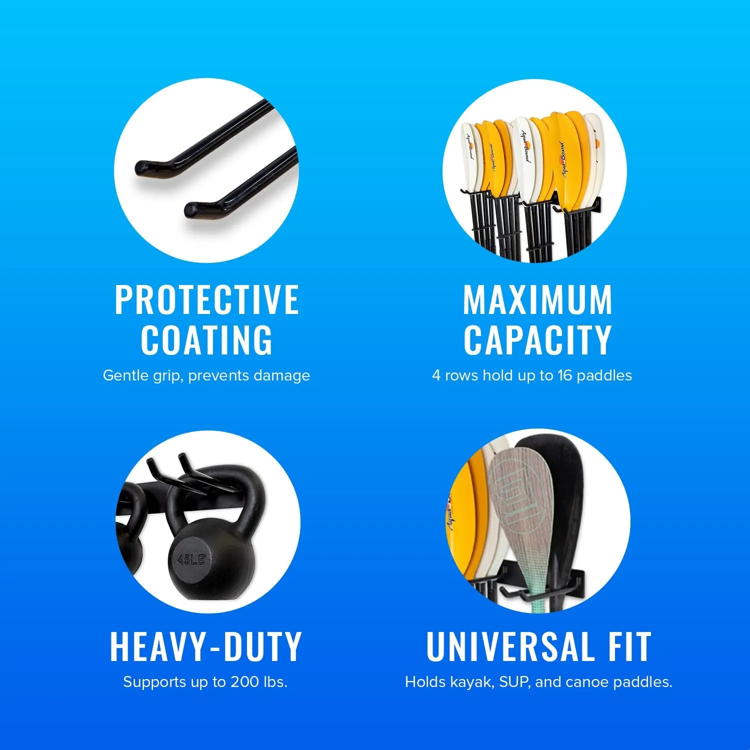 Paddle Storage Wall Rack, Kayak, SUP, Canoe Paddles, Indoor Organizer, Solid Steel Hanging Hooks (Ultimate)