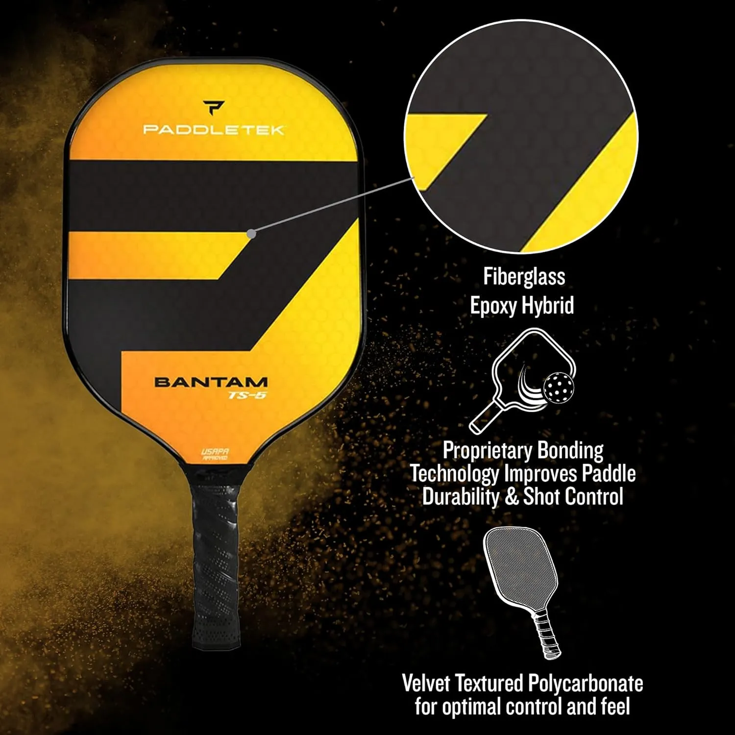 Paddletek Bantam TS-5 Pickleball Paddle | Professional Pickleball Paddles with Honeycomb Core, Textured Fiberglass Epoxy Hybrid Surface, Bantam PolyCore & High Tack Performance Grip | USAPA Approved