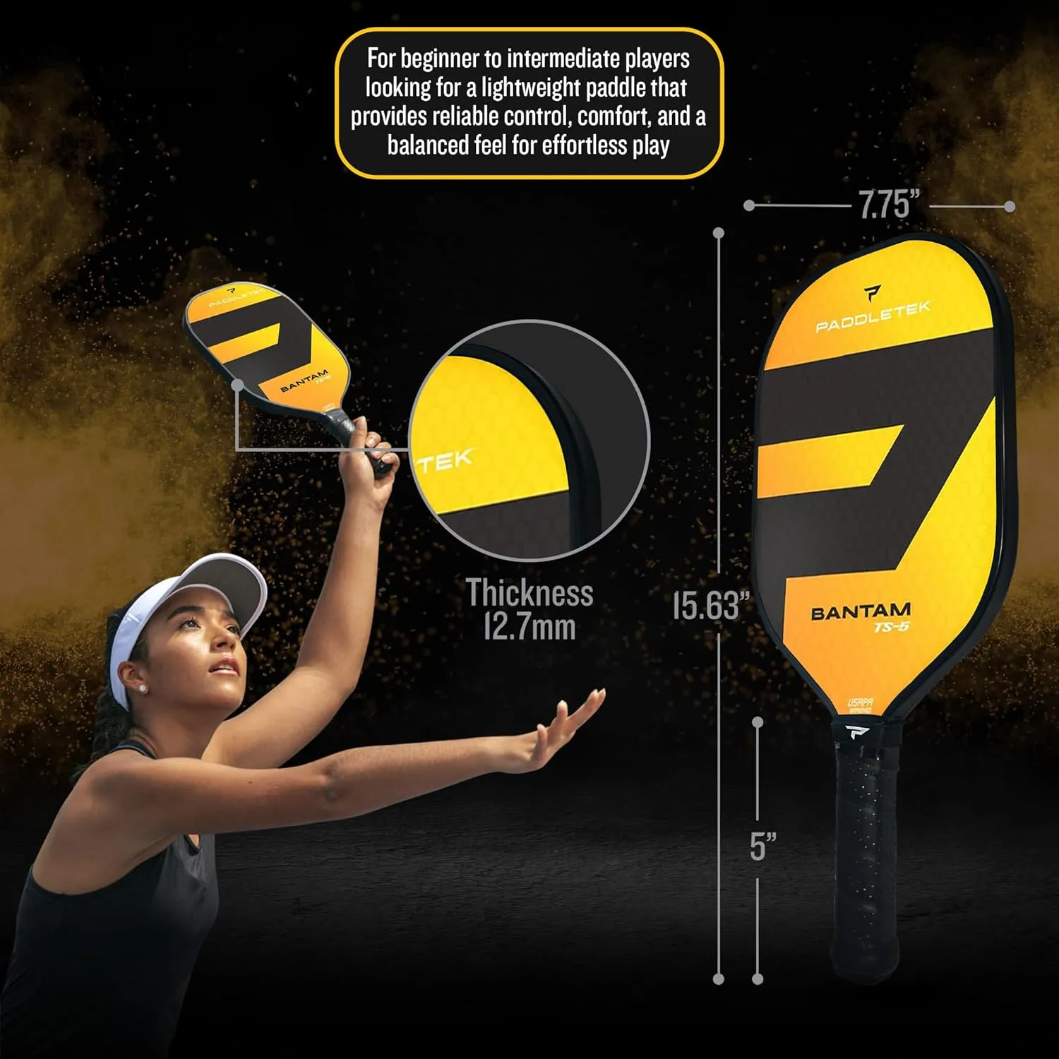 Paddletek Bantam TS-5 Pickleball Paddle | Professional Pickleball Paddles with Honeycomb Core, Textured Fiberglass Epoxy Hybrid Surface, Bantam PolyCore & High Tack Performance Grip | USAPA Approved