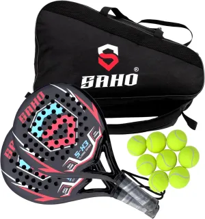 Padel Rackets Pair Carbon Fiber EVA Memory Flex Foam Core Lightweight Paddle Tennis Racquet with Max Precision Control Competition Level and Carry Bag 1 and Paddle Tennis Official Weight Size 8 Balls