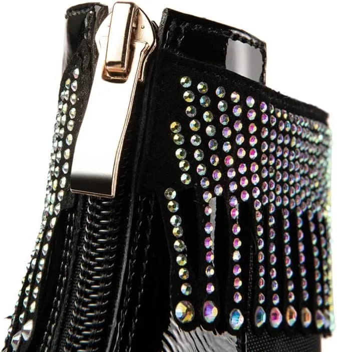 Patent Leather & Mesh Peep Toe Handmade Zipper Chunky Heels Women's Summer Boots with Tassels
