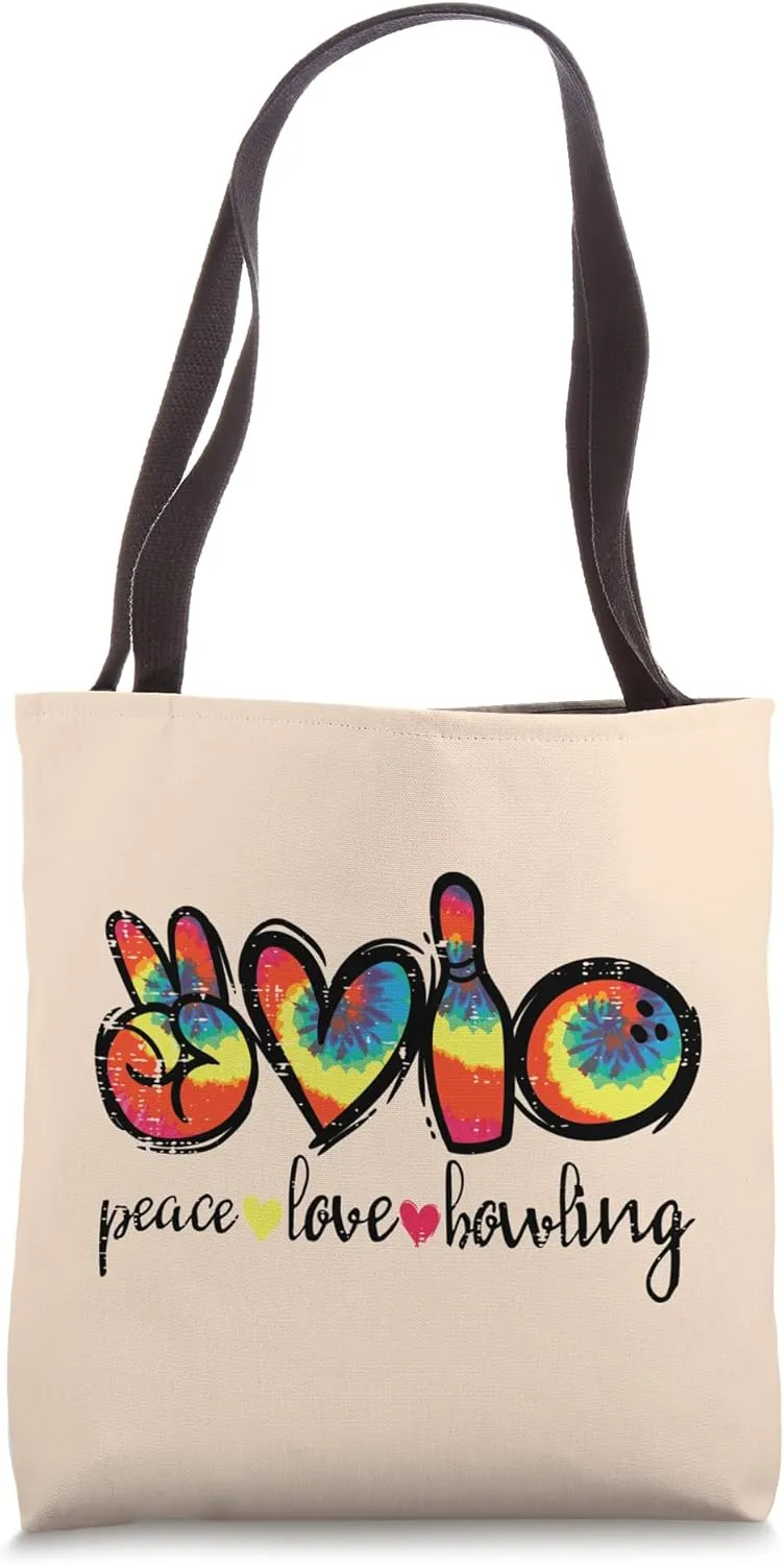 Peace Love Bowling Retro Tie Dye Bowler Team Women Men Kids Tote Bag