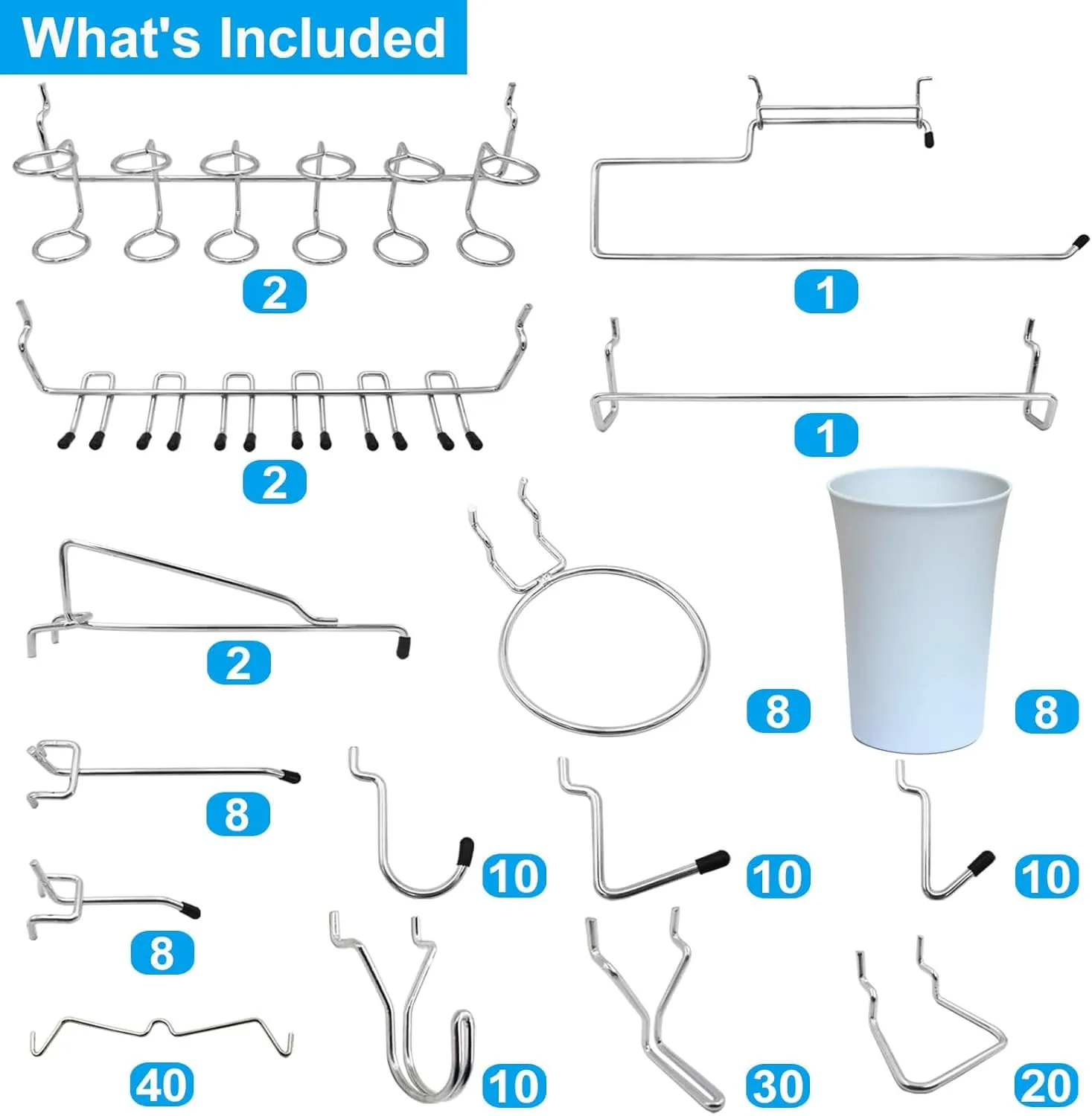 Pegboard Hooks, Will Not Fall Out, for Garage, Workbench, Kitchen, 170 Piece