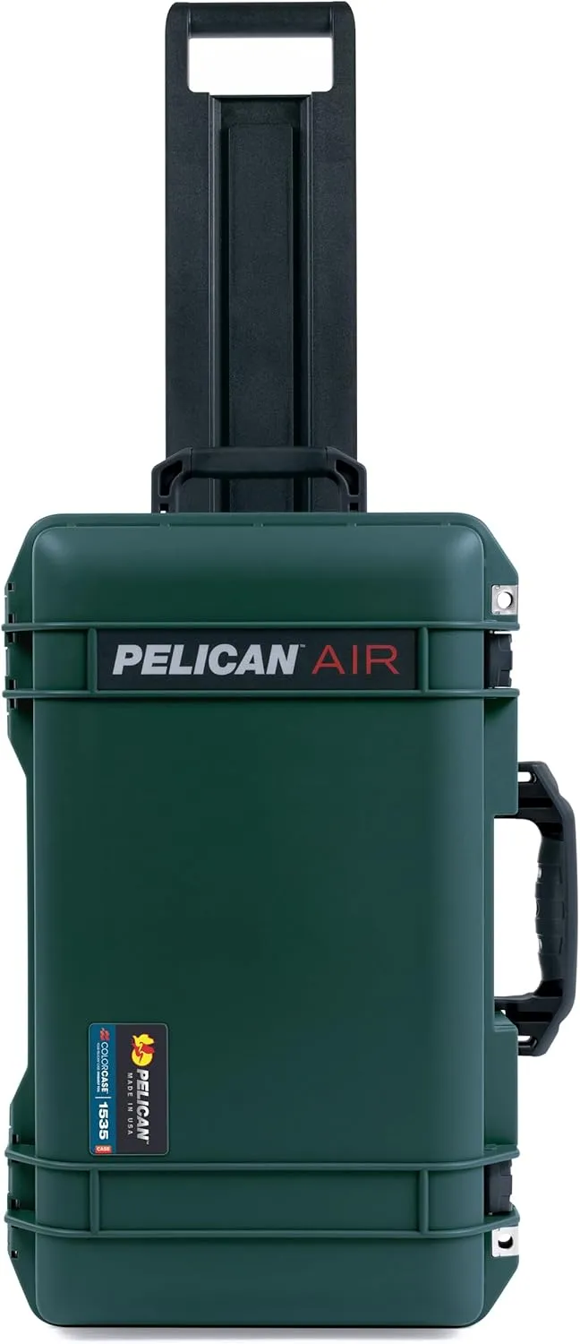 Pelican Air 1535 Carry-on Case by ColorCase - Trekking Green - Medium Size Waterproof Case with Shadow Tool Foam Kit & Convoluted Lid Foam - Black Handles, TSA Locking Latches & Trolley