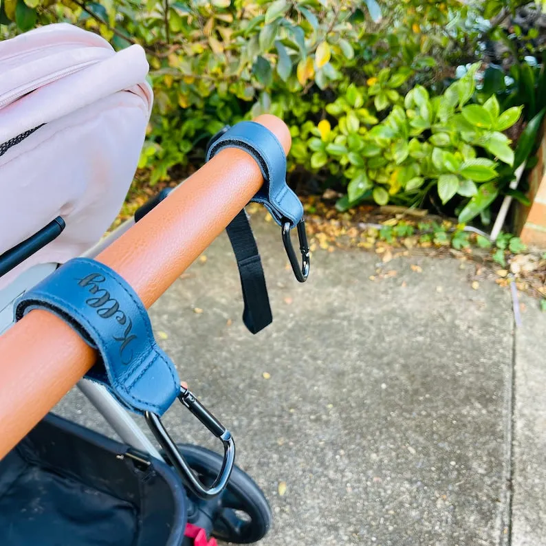 Personalised Leather Pram Hook, Baby Stroller Hook, Portable Cart Hook With Alloy Metal Buckle