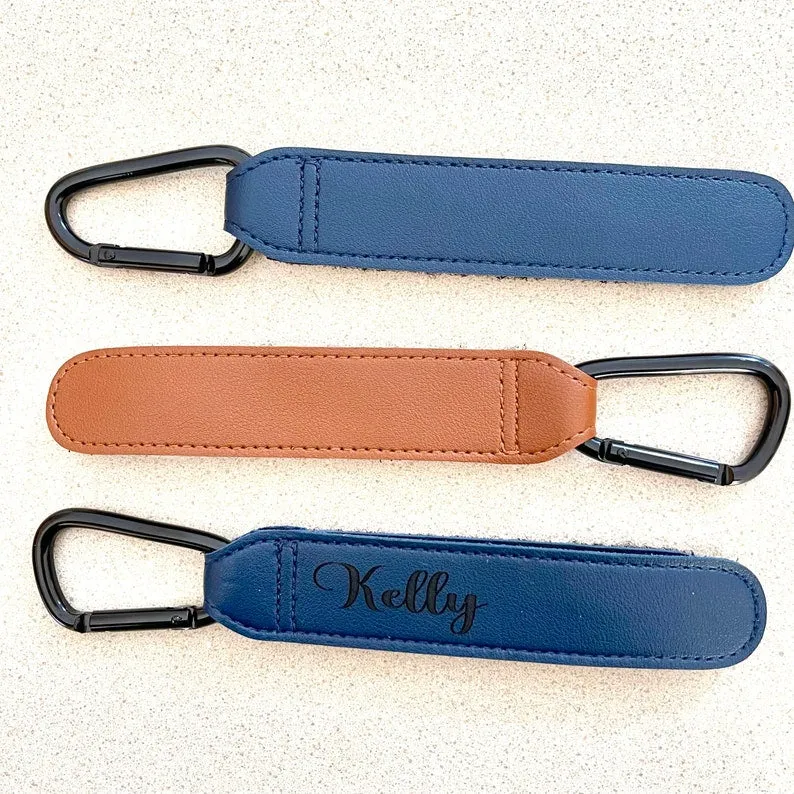 Personalised Leather Pram Hook, Baby Stroller Hook, Portable Cart Hook With Alloy Metal Buckle