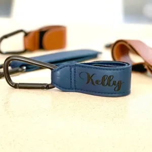 Personalised Leather Pram Hook, Baby Stroller Hook, Portable Cart Hook With Alloy Metal Buckle