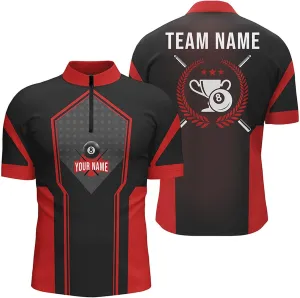Personalized Billiard Jerseys, Billiard Shirts for Men, Personalized Red Black 8 Ball Pool Quarter-Zip